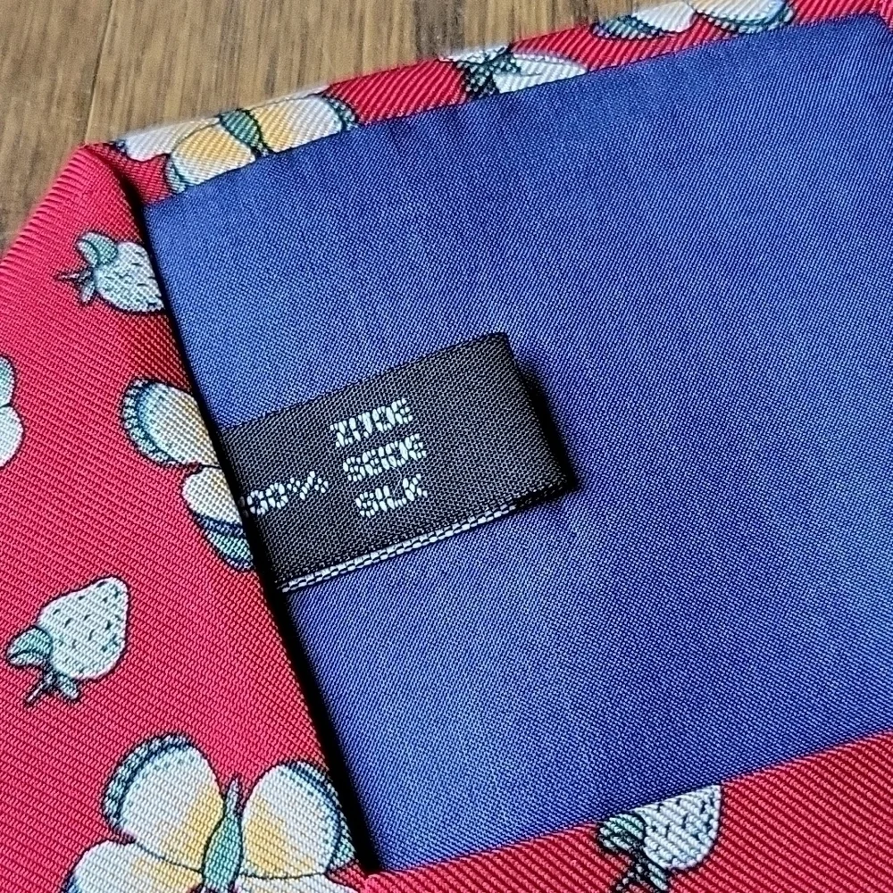 Leidenfalter 100% Silk Repp Berry Lady Bug Clover Blue Red Unisex Necktie Vintag